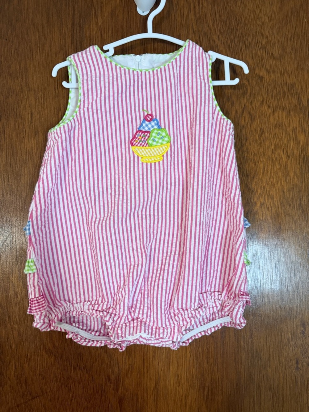Florence Eiseman Pink Seersucker Ice Cream Sundae Bubble Romper